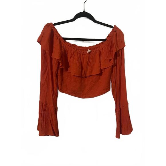 Kimchi Blue Orange Off-Shoulder Ruffle Top - Size M - Picture 2 of 5